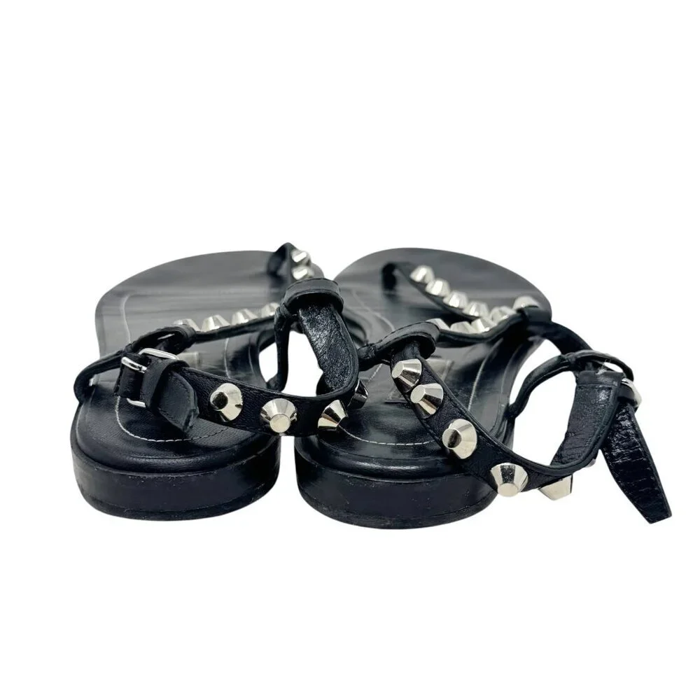 Balenciaga Paris Moto Stud Ankle T Strap thong Sandals Black Leather 36.5 6.5 - Picture 9 of 13